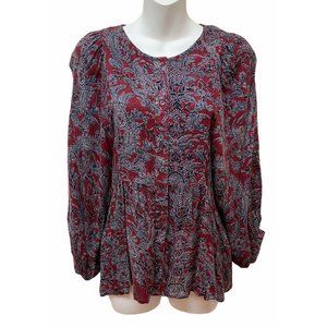 Lucky‎ Brand Shirt Top Peasant Peplum Puff Sleeve